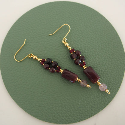 Garnet, Strawberry Quartz, Red Corundum(Synthetic) Earrings- Love