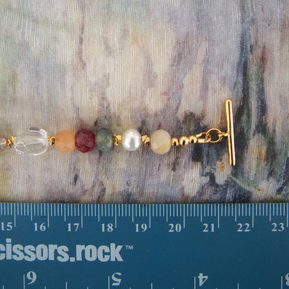 Agate, Pearls, Quartz Rutilated, Rock Crystal, Strawberry Quartz Bracelet- Vigour