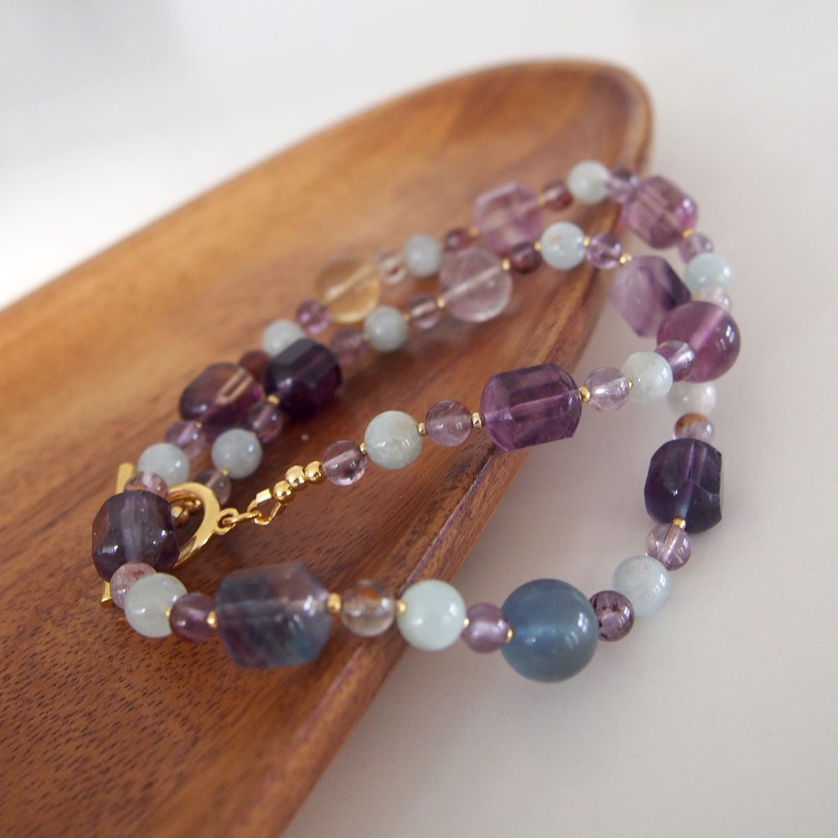 Fluorite, Beryl(light blue), Amethyst Necklace- Dreamlike