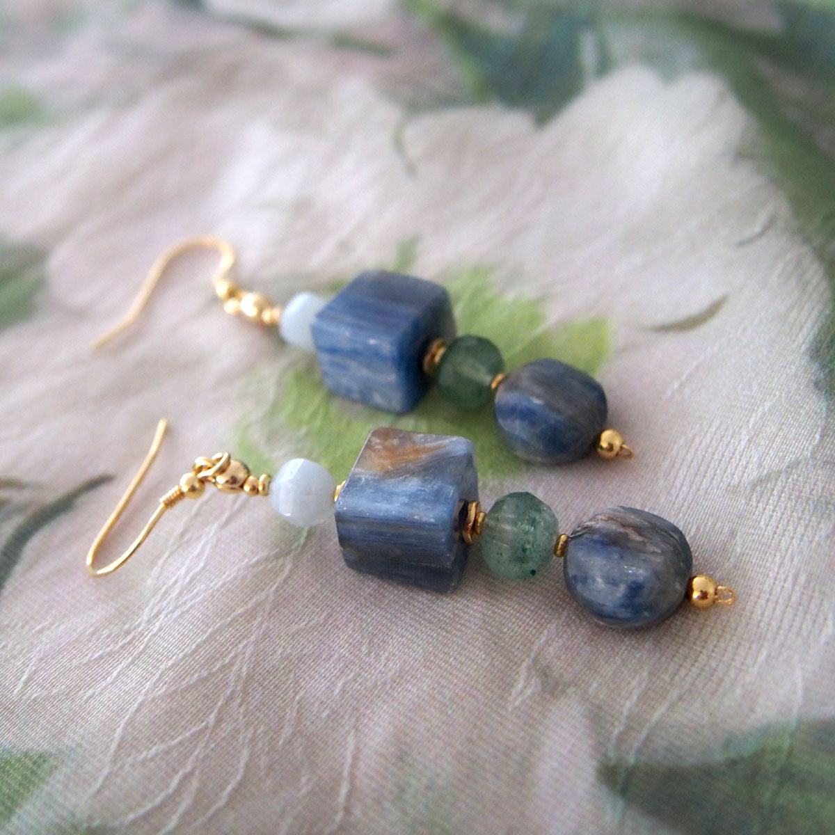 Kyanite, Aventurine, Beryl Earrings- Coastline