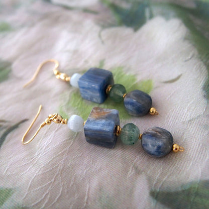 Kyanite, Aventurine, Beryl Earrings- Coastline