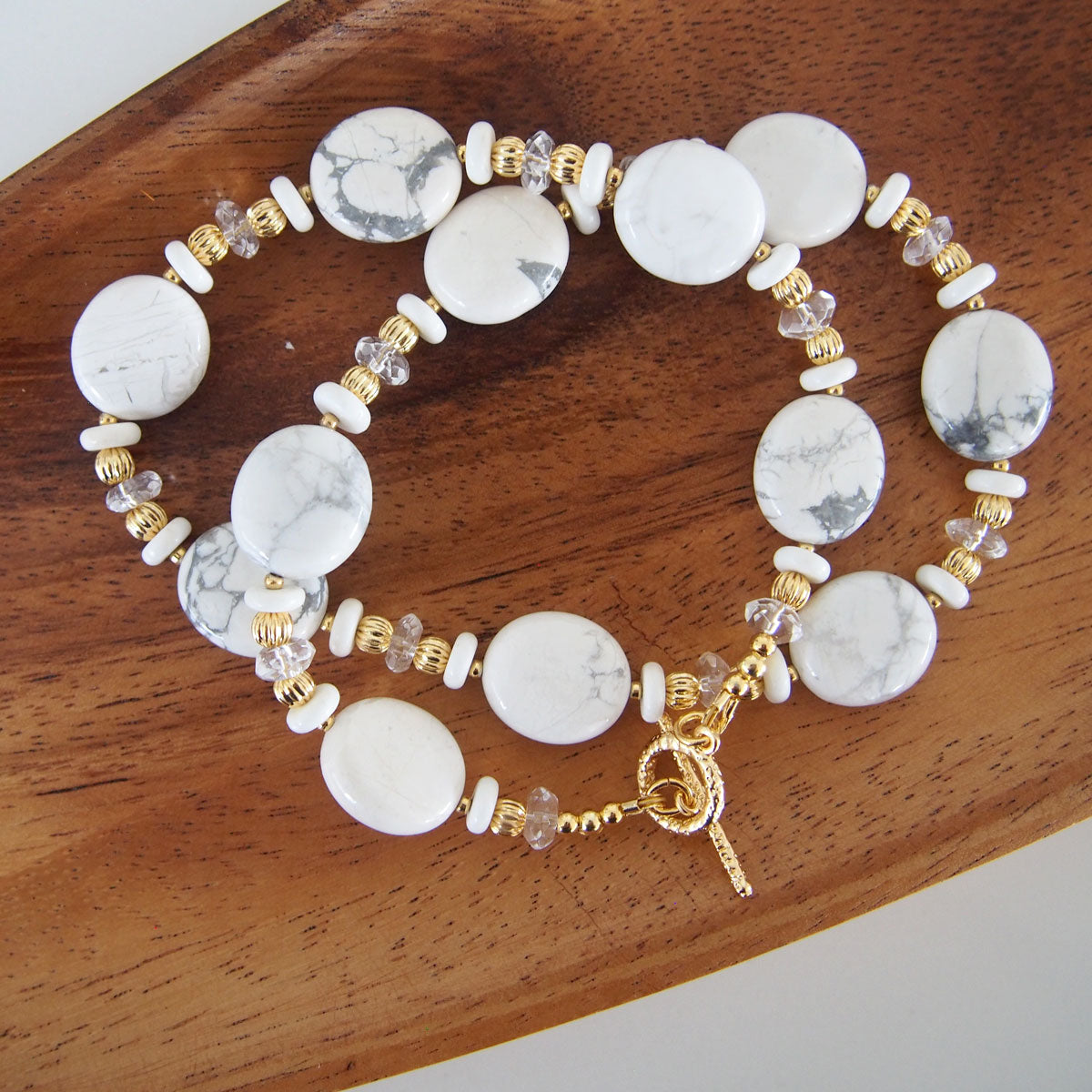 Magnesite, Rock Crystal Necklace- Snow