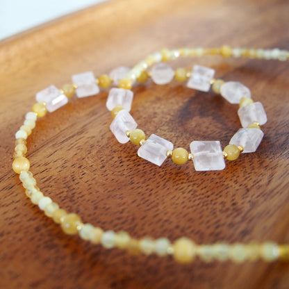 Rose Quartz, Tiger’s eye, Common Opal Necklace-Energy
