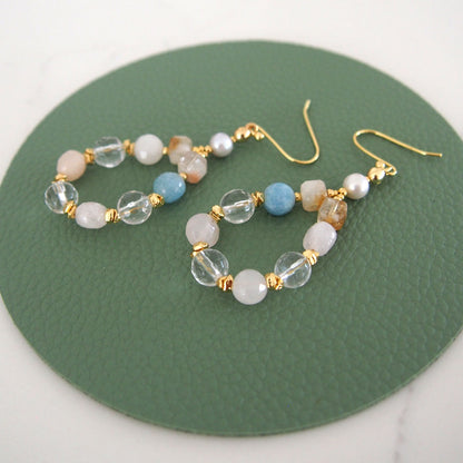 Rock Crystal, Beryl, Citrine, Pearls Earrings- Hope