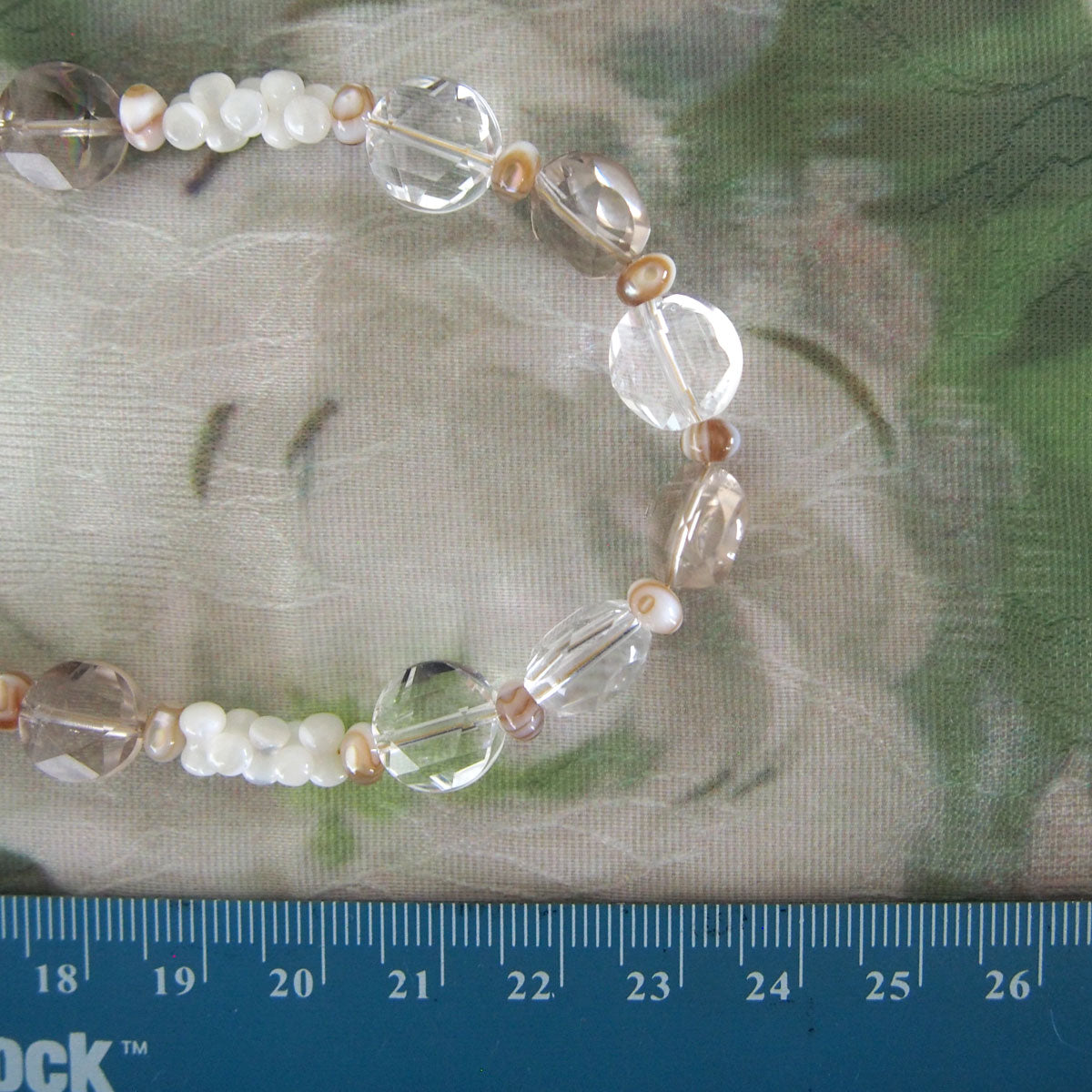 Smoky Quartz, Rock Crystal, Shell beads Necklace- Snowberry