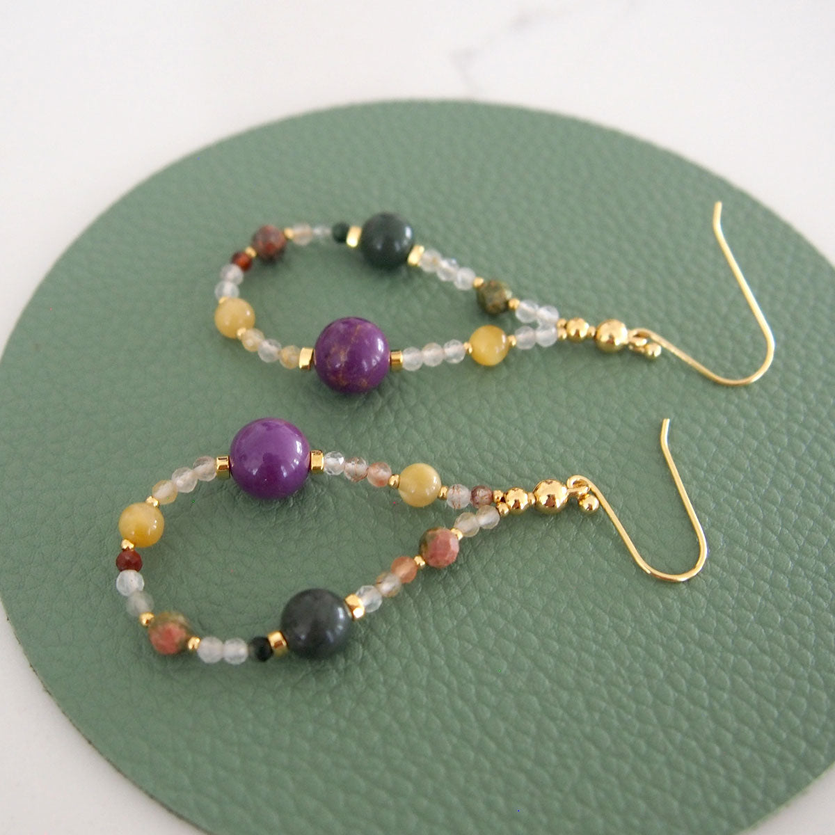 Phosphosiderite, Alxa Agate, Unakite, Tiger’s eye Earrings- Completeness