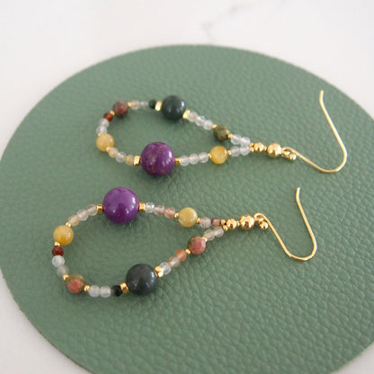 Phosphosiderite, Alxa Agate, Unakite, Tiger’s eye Earrings- Completeness