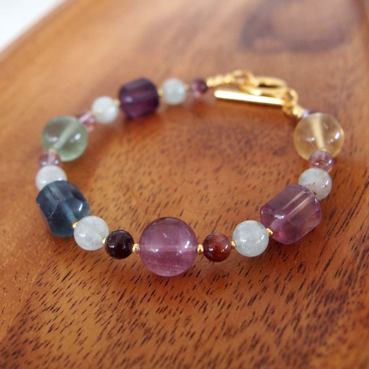 Fluorite, Beryl(light blue), Amethyst Bracelet- Dreamlike
