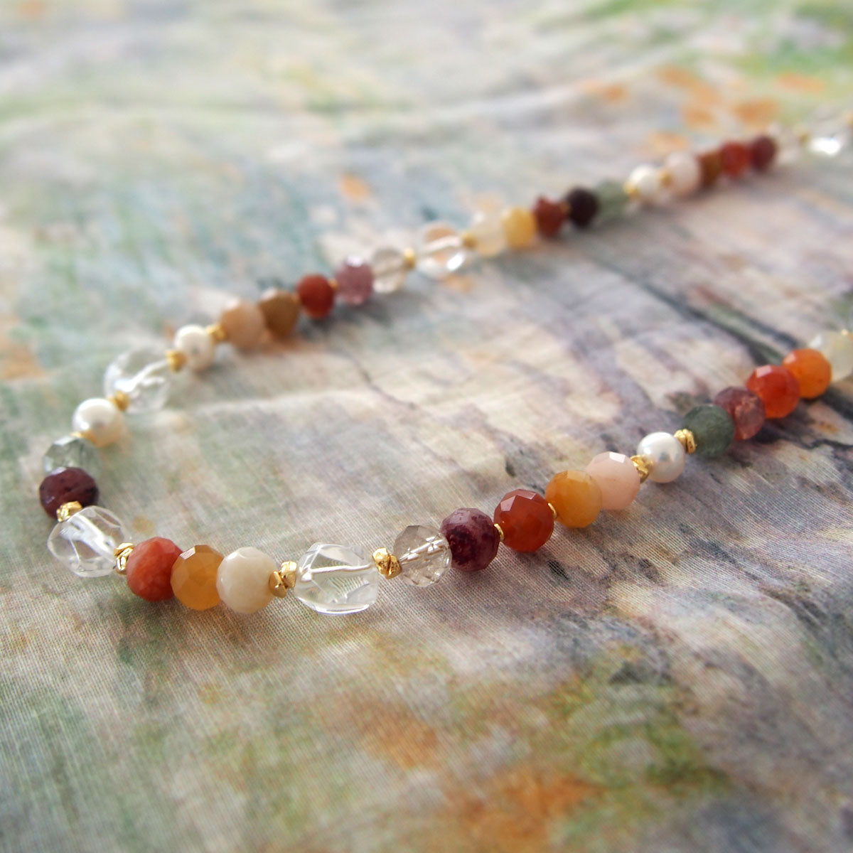 Agate, Pearls, Quartz Rutilated, Rock Crystal, Strawberry Quartz Necklace- Vigour