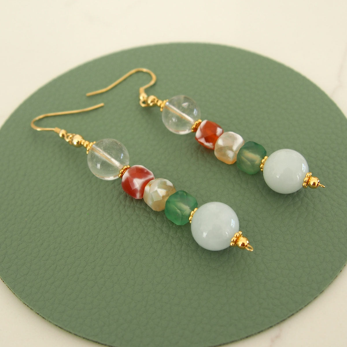 Beryl,  Rock crystal,  Agate Earrings–The Young at Heart
