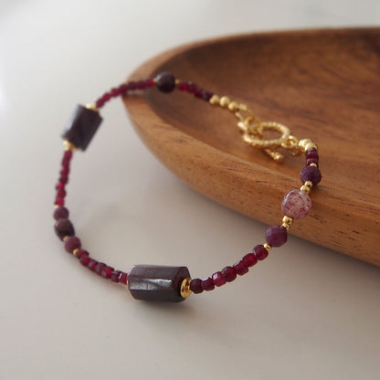 Garnet, Strawberry Quartz, Ruby(Opaque), Red Corundum(Synthetic) Bracelet- Love