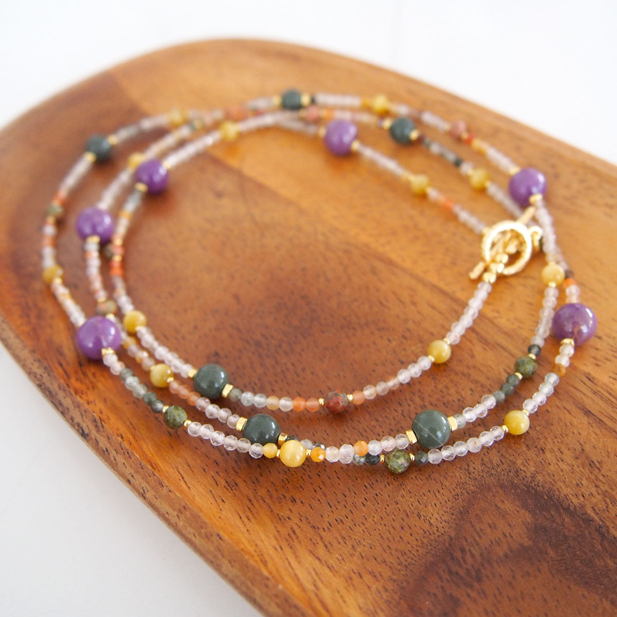 Phosphosiderite, Alxa Agate, Unakite, Tiger’s eye Necklace- Completeness