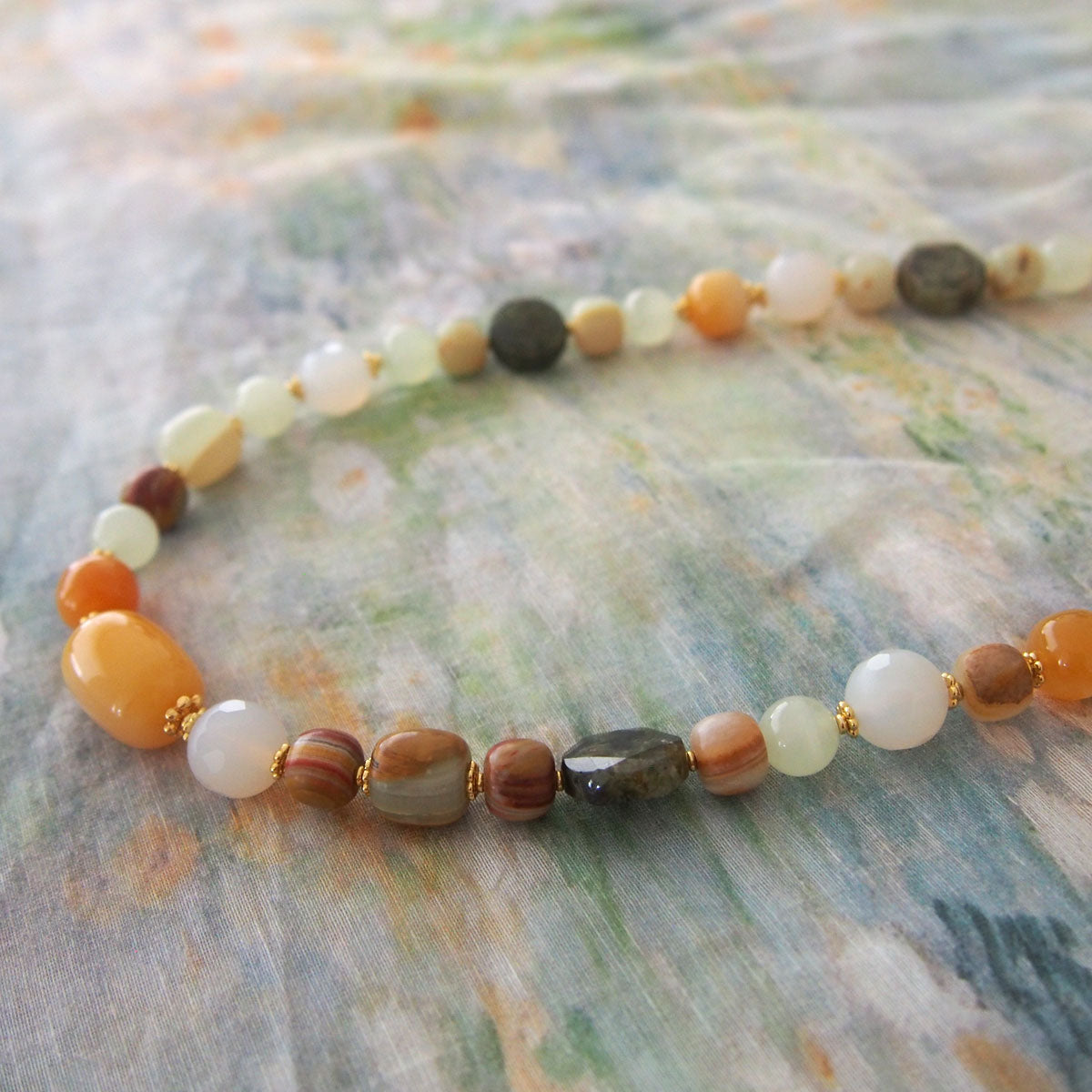 Quartzose Jade, Garnet, Agate, Serpentine Jade, Calcite Necklace-Vitality