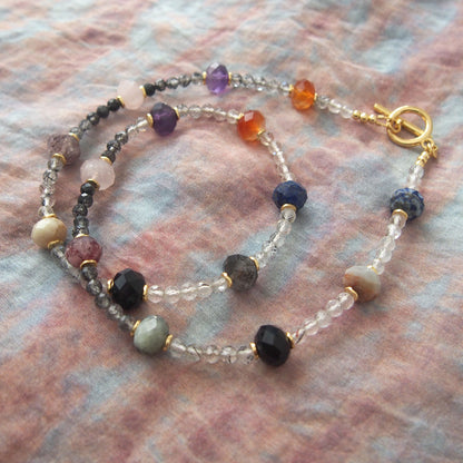 Agate, Amethyst, Lapis Lazuli, Quartz Rutilated, Rose Quartz, Strawberry Quartz Necklace- Abundance