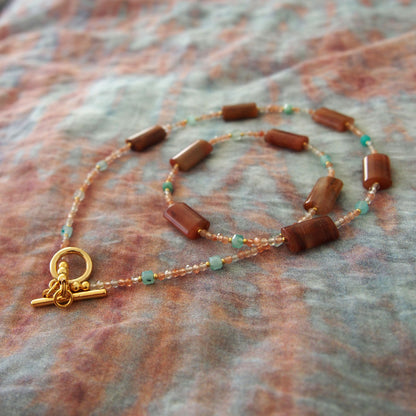 Quartz Rutilated, Amazonite, Sunstone Necklace- Late Autumn