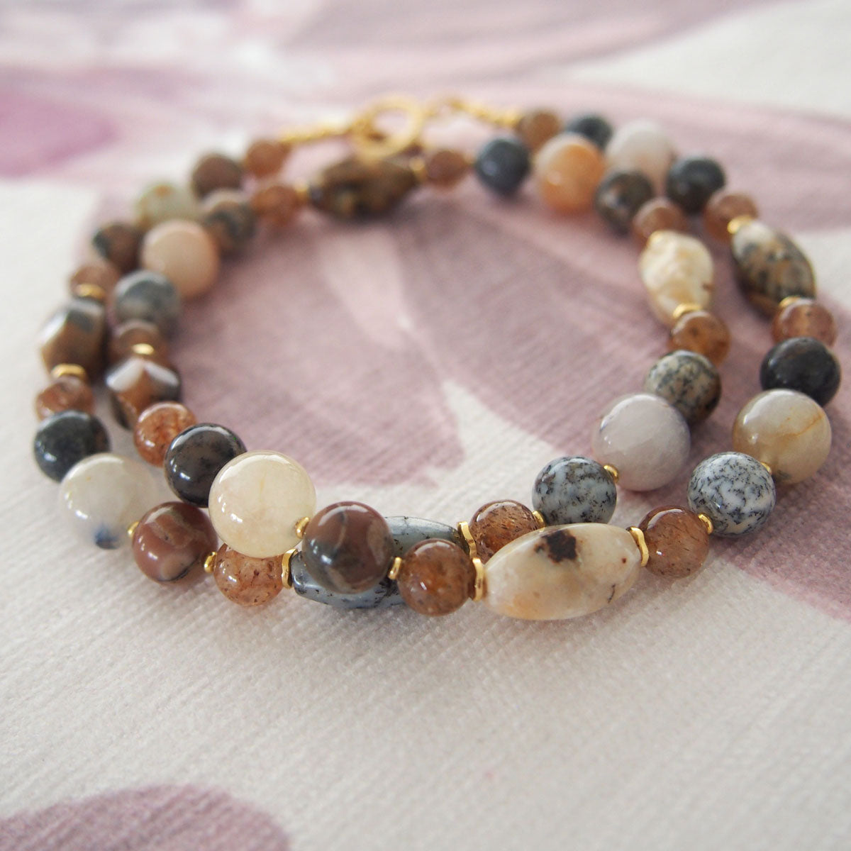 Common Opal, Inclusion Quartz(Dumortierite included), Strawberry Quartz Necklace- Equanimity