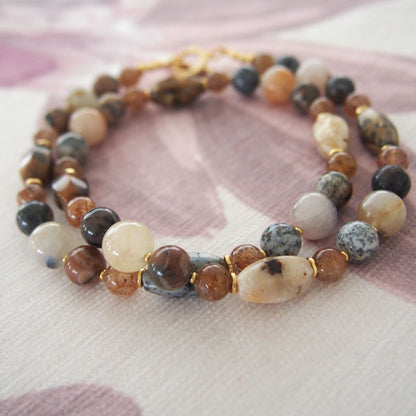 Common Opal, Inclusion Quartz(Dumortierite included), Strawberry Quartz Necklace- Equanimity