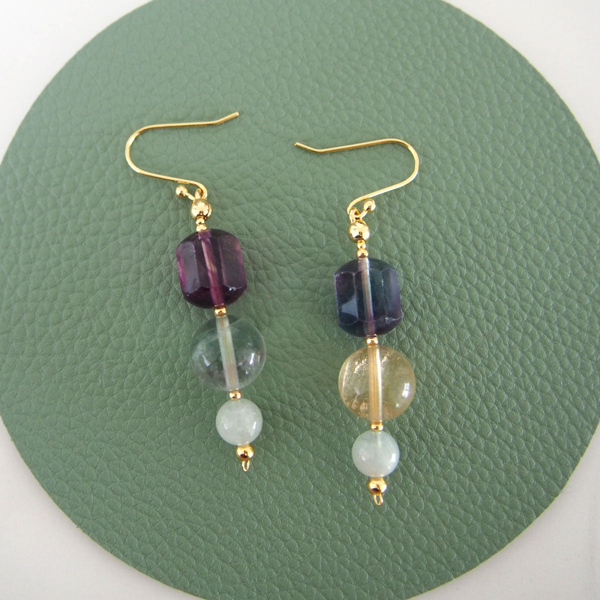 Fluorite, Beryl(light blue) Earrings-Dreamlike