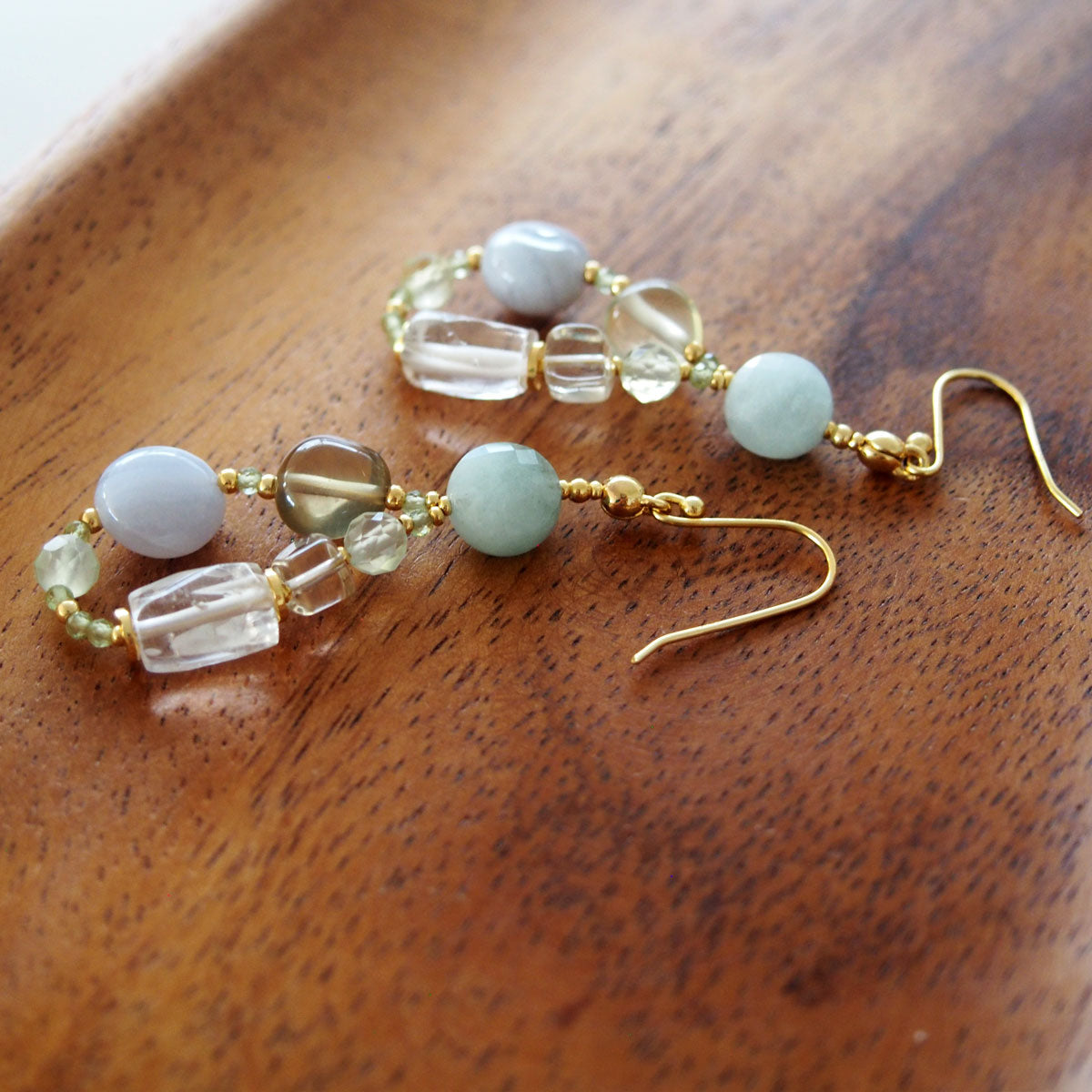Lemon Quartz, Chalcedony, Rock Crystal, Beryl, Prehnite Earrings- Source