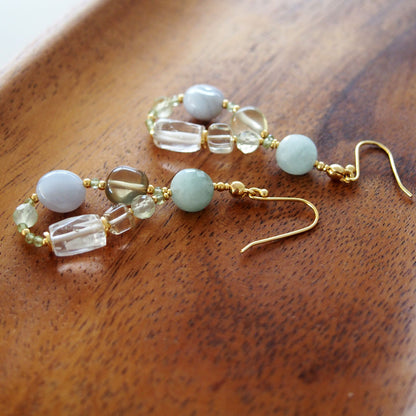 Lemon Quartz, Chalcedony, Rock Crystal, Beryl, Prehnite Earrings- Source