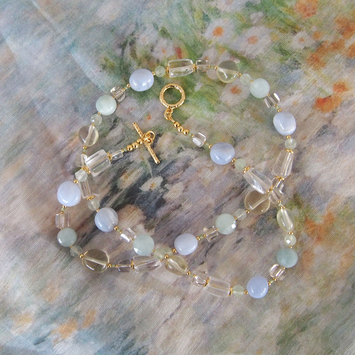 Lemon Quartz, Chalcedony, Rock Crystal, Beryl, Prehnite Necklace- Source