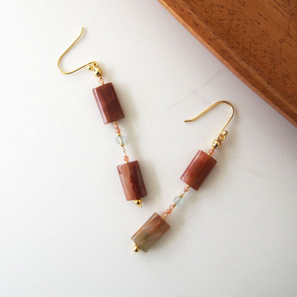 Quartz Rutilated, Amazonite, Sunstone Earrings- Late Autumn