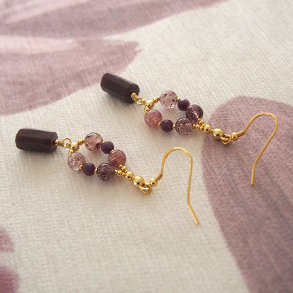 Garnet, Strawberry Quartz, Ruby(Opaque) Earrings- Love