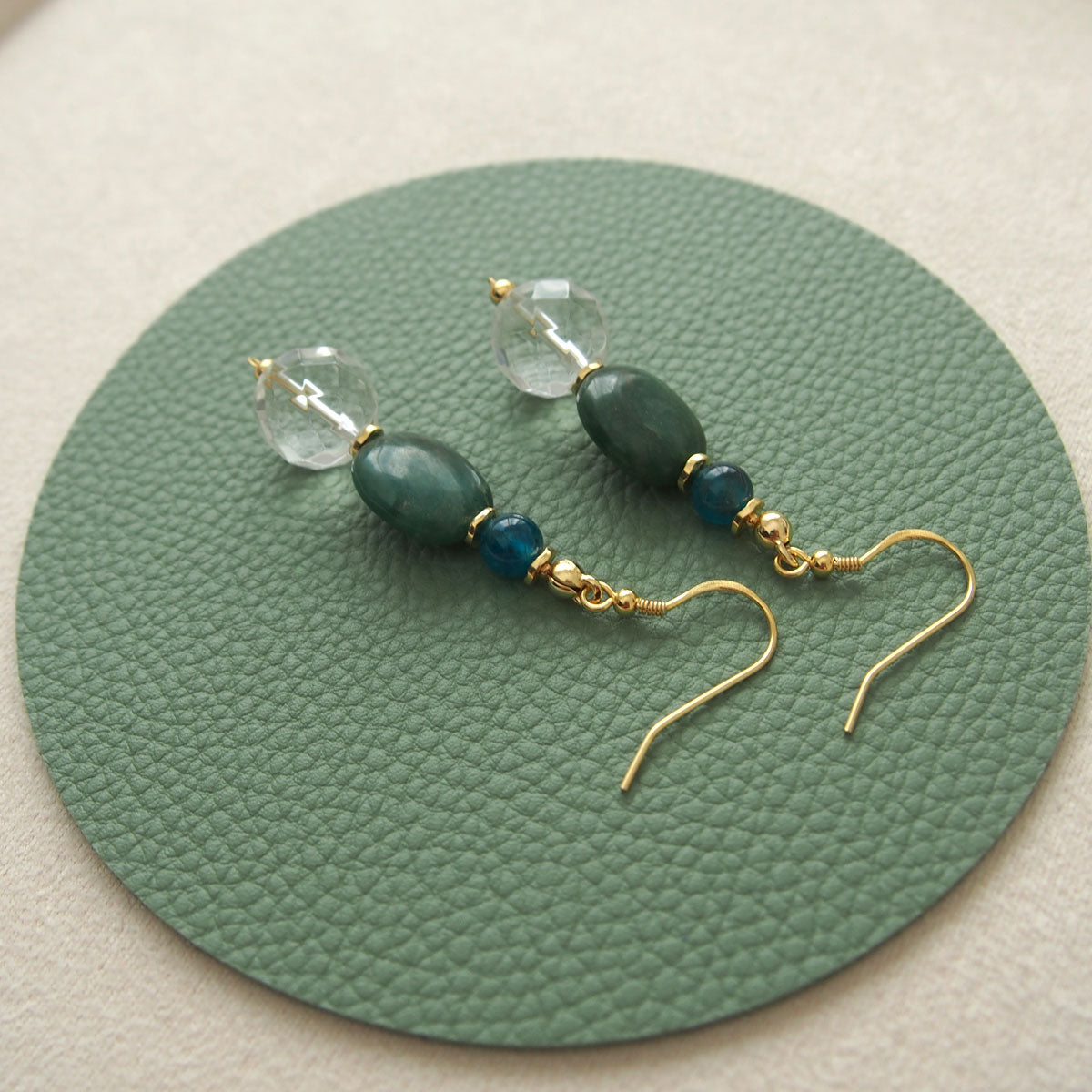 Rock crystal,  Jade(oval),  Apatite Earrings-Blue Spring