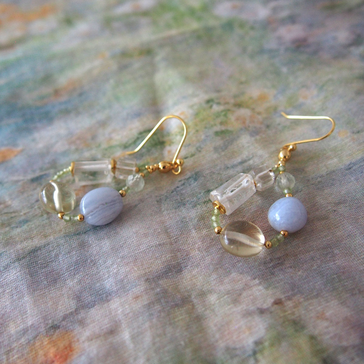 Lemon Quartz, Chalcedony, Rock Crystal, Prehnite Earrings- Source