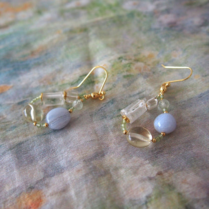 Lemon Quartz, Chalcedony, Rock Crystal, Prehnite Earrings- Source