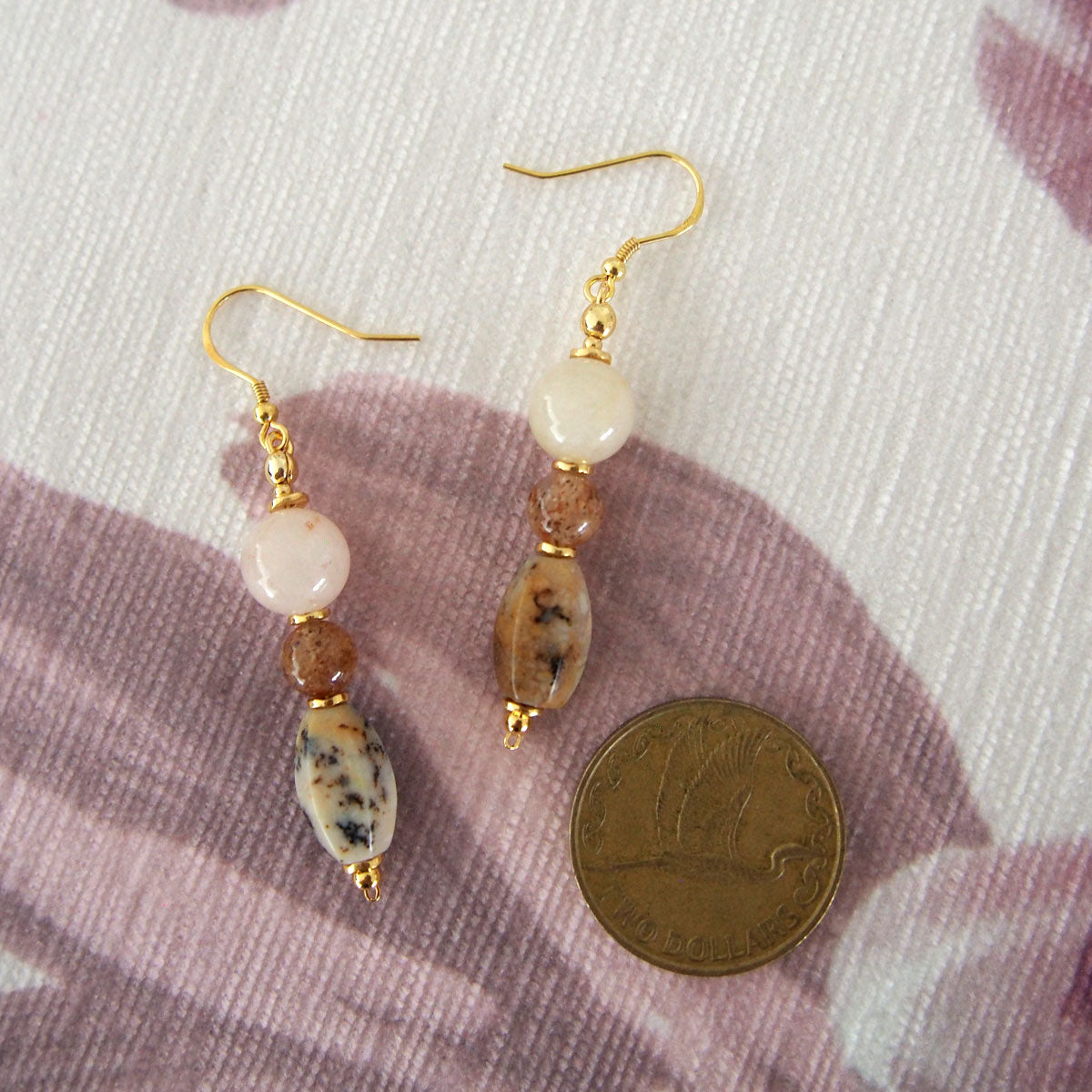 Common Opal, Inclusion Quartz, Strawberry Quartz Earrings- Equanimity
