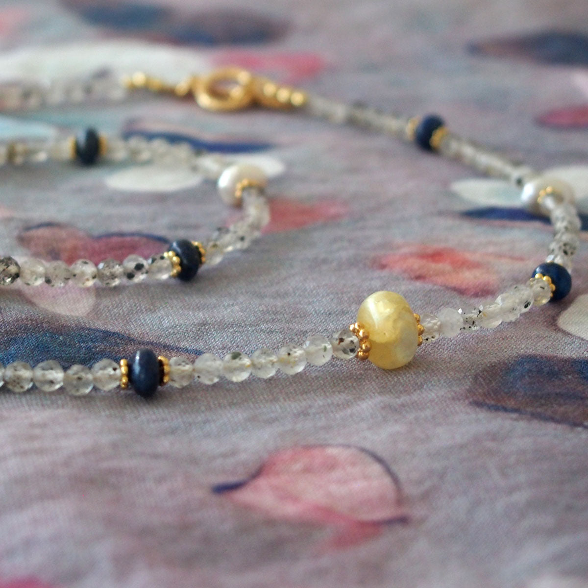 Lepidolite, Pearls, Lapis Lazuli, Quartz Rutilated Necklace- Power