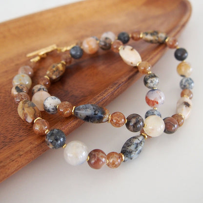 Common Opal, Inclusion Quartz(Dumortierite included), Strawberry Quartz Necklace- Equanimity