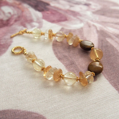 Citrine, Tiger’s eye, Fluorite Bracelet–Among the blooms