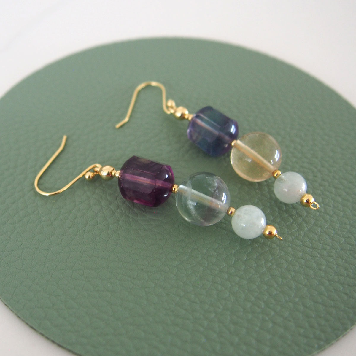 Fluorite, Beryl(light blue) Earrings-Dreamlike