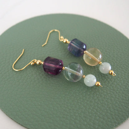 Fluorite, Beryl(light blue) Earrings-Dreamlike