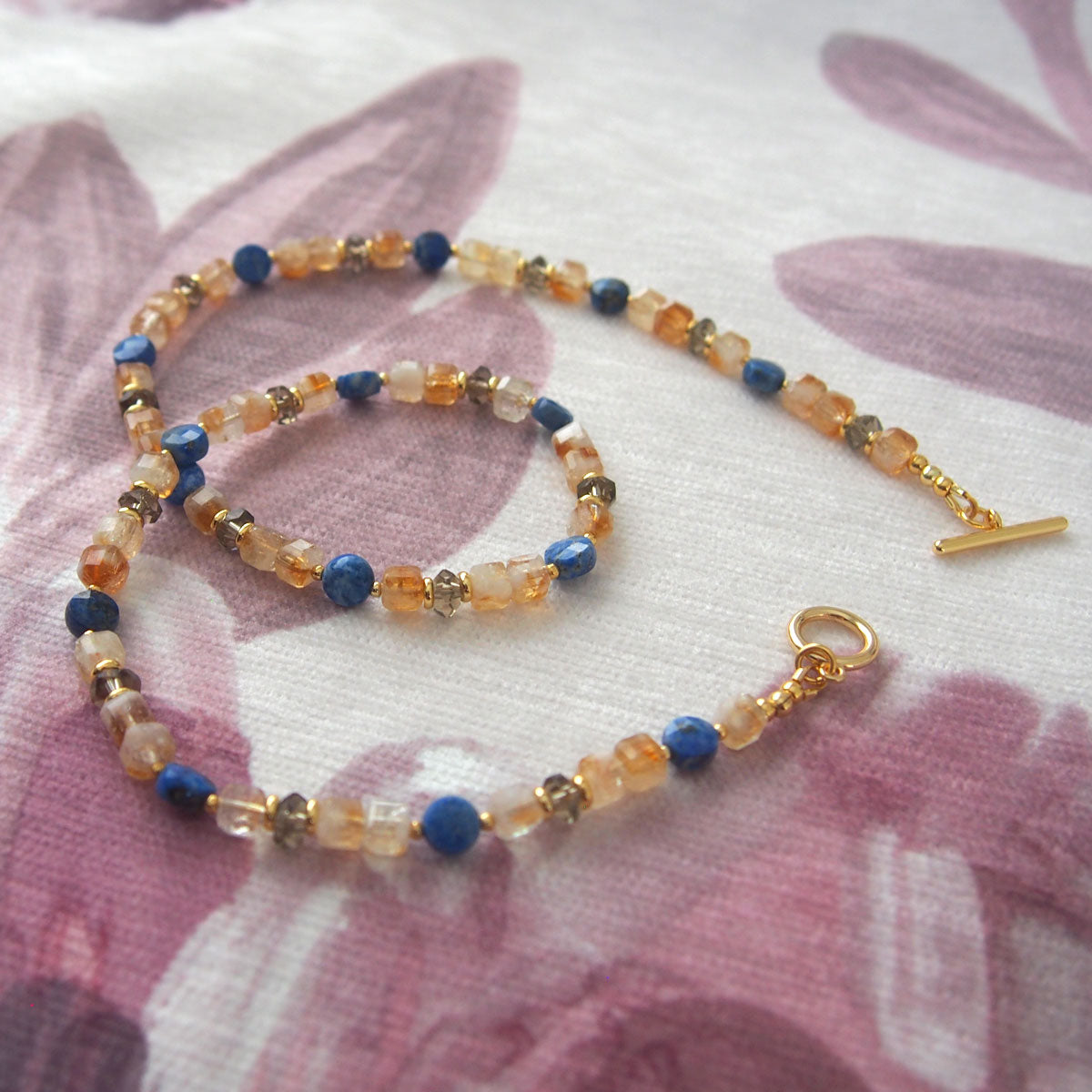 Smoky Quartz  Lapis lazuli  Citrine Necklace-Starry Night