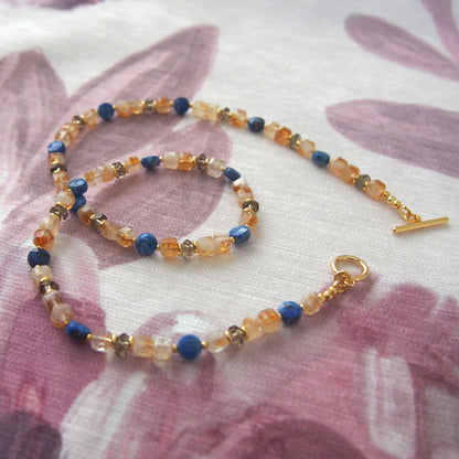 Smoky Quartz  Lapis lazuli  Citrine Necklace-Starry Night