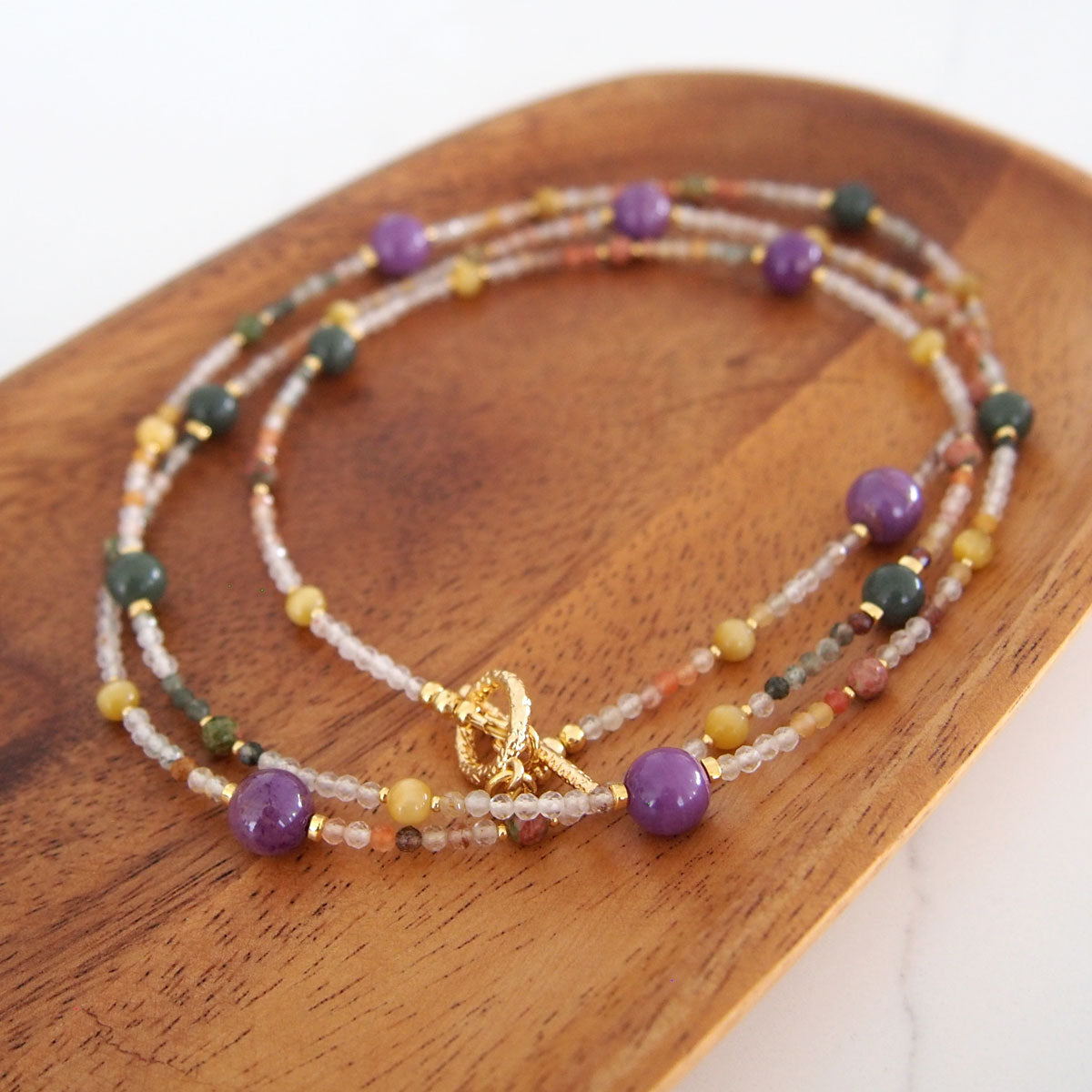 Phosphosiderite, Alxa Agate, Unakite, Tiger’s eye Necklace- Completeness