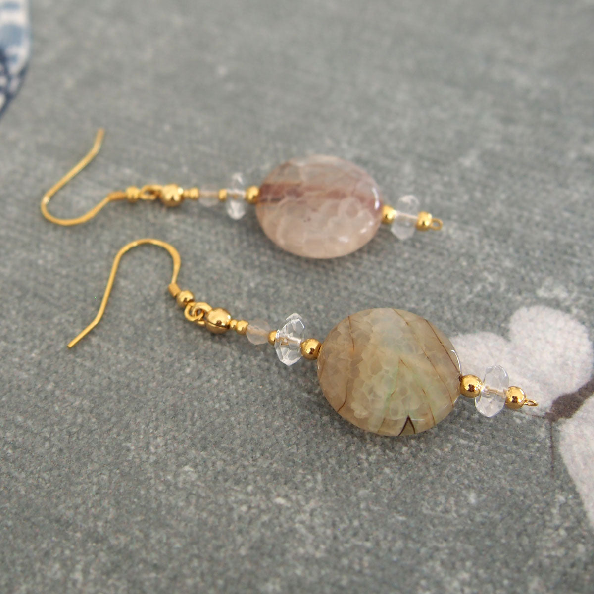 Agate, Rock Crystal Earrings-Light and shade
