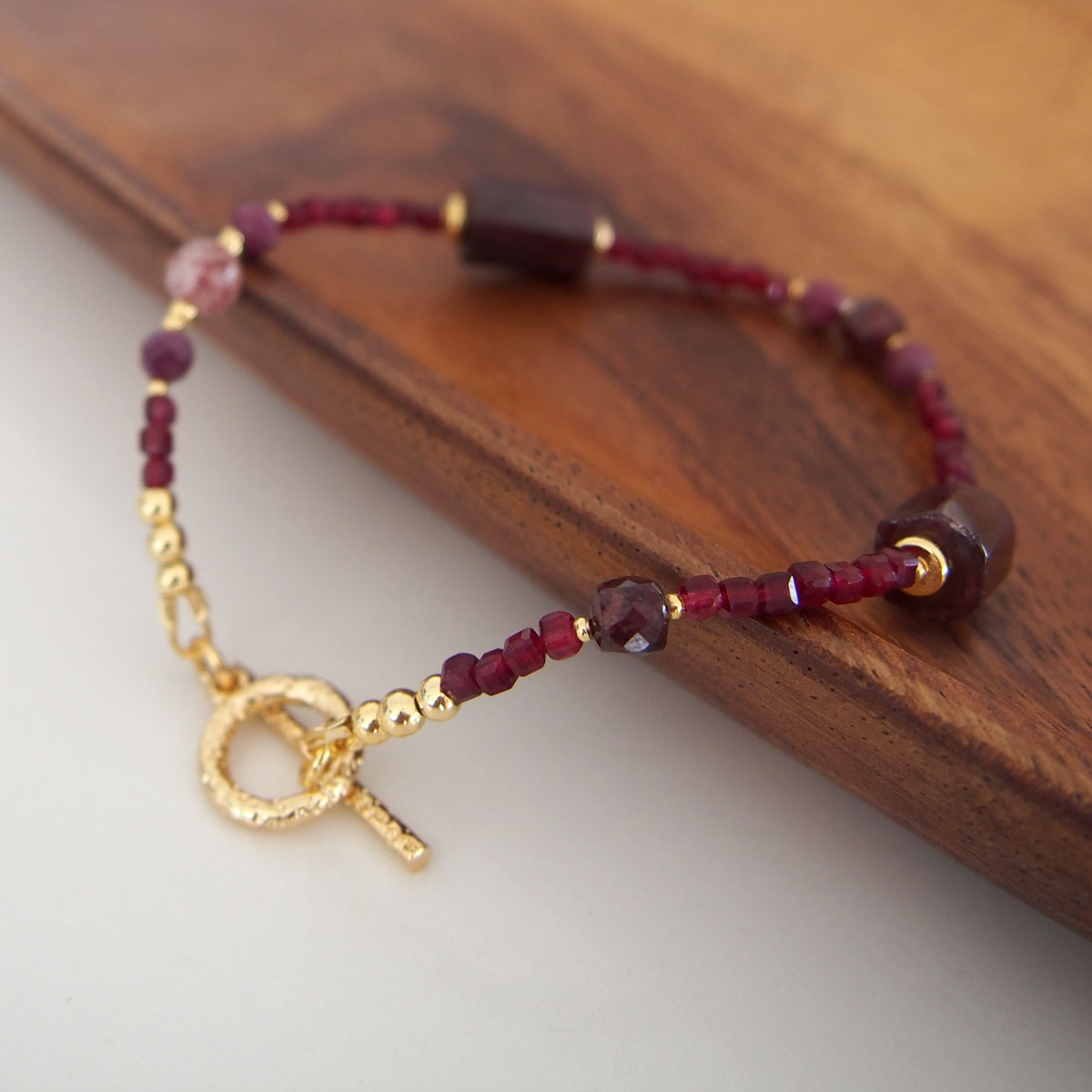 Garnet, Strawberry Quartz, Ruby(Opaque), Red Corundum(Synthetic) Bracelet- Love