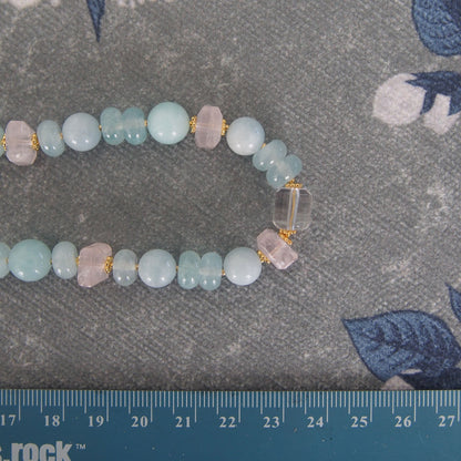Rose Quartz, Rock Crystal, Amazonite, Beryl, Chalcedony Necklace- Romance