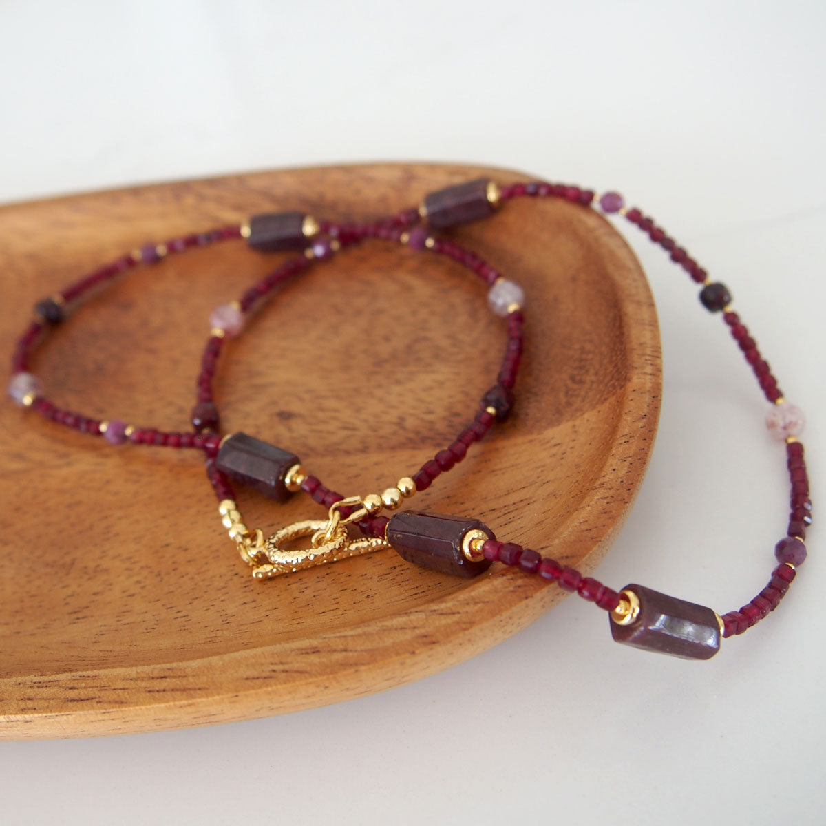 Garnet, Strawberry Quartz, Ruby(Opaque), Red Corundum(Synthetic) Necklace- Love