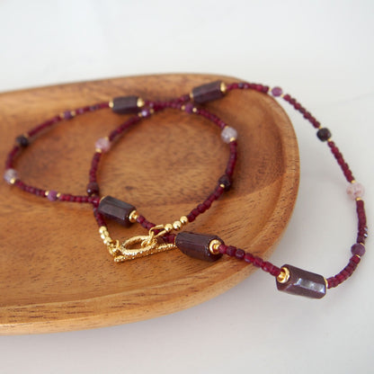 Garnet, Strawberry Quartz, Ruby(Opaque), Red Corundum(Synthetic) Necklace- Love