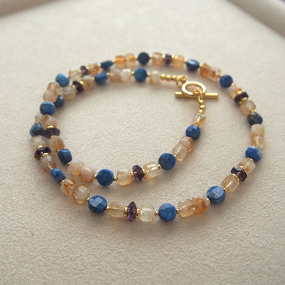Amethyst, Lapis lazuli,  Citrine Necklace-Starry Night