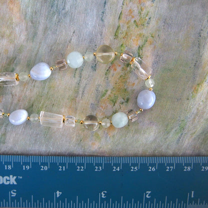 Lemon Quartz, Chalcedony, Rock Crystal, Beryl, Prehnite Necklace- Source