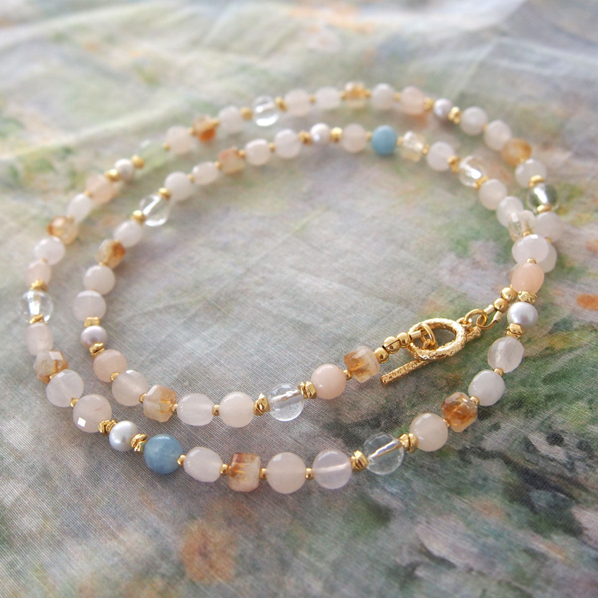 Rock Crystal, Beryl, Citrine, Pearls Necklace- Hope