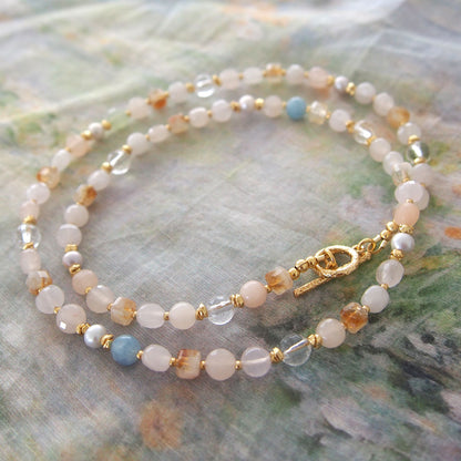 Rock Crystal, Beryl, Citrine, Pearls Necklace- Hope