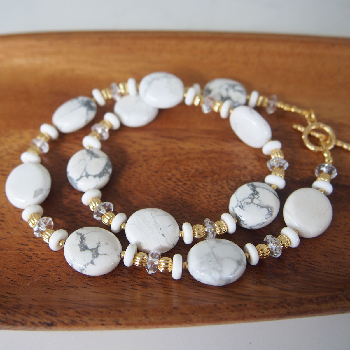 Magnesite, Rock Crystal Necklace- Snow