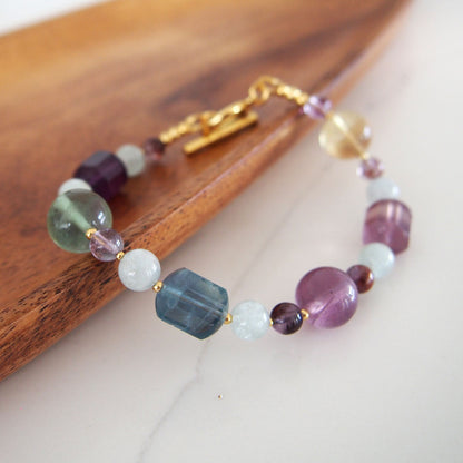 Fluorite, Beryl(light blue), Amethyst Bracelet- Dreamlike